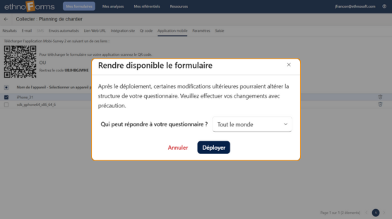 Déployement du questionnaire